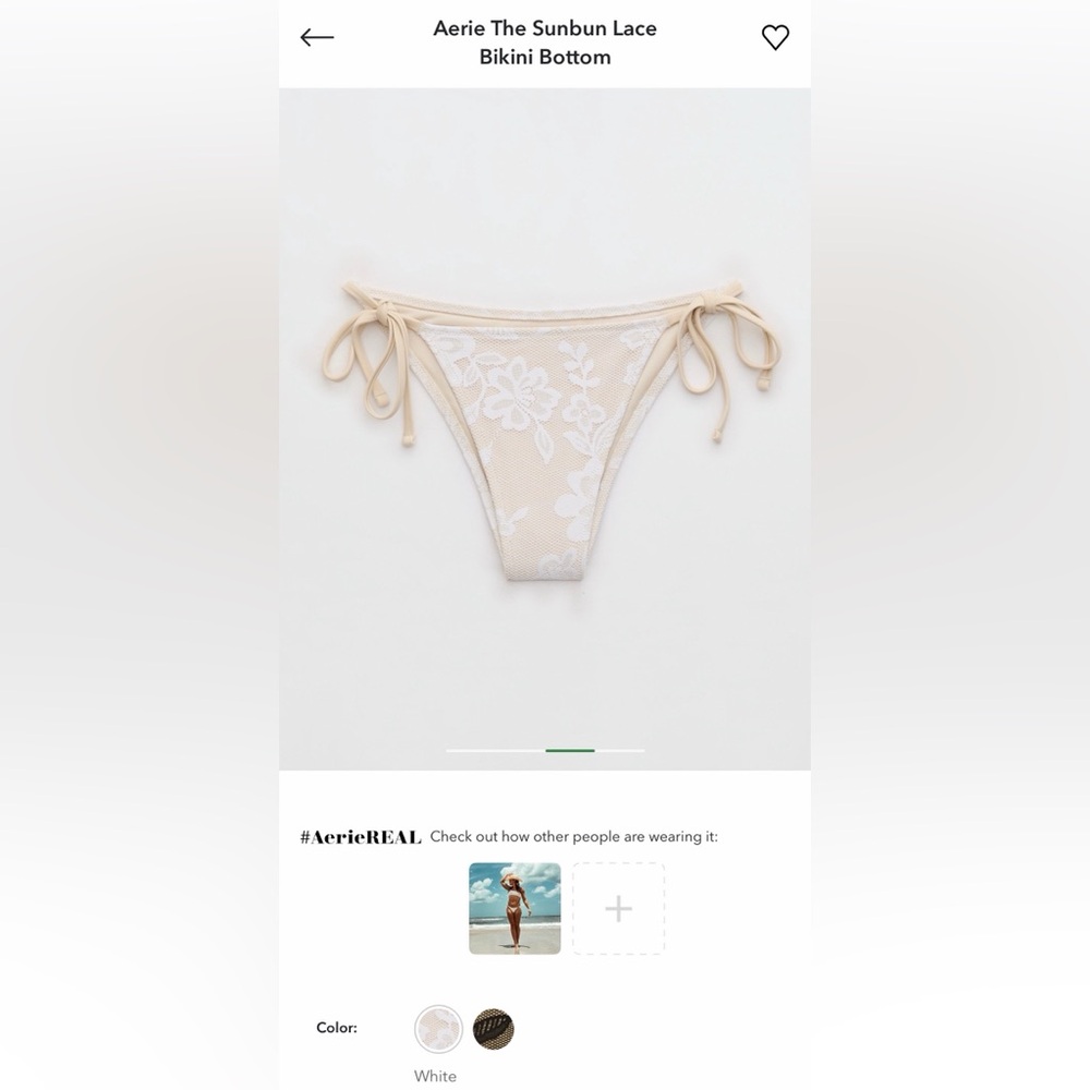 🏷️NEW AERIE 🤍swim Sheer Lace Floral Tie-Side Bikini Bottoms in Cream with tags